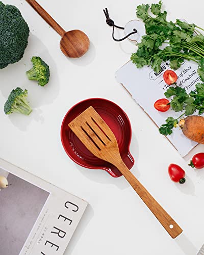 Yoeuen Ceramic Spoon Rest for StoveTop, Heat-Resistant Spoon Holder for Kitchen Counter, Large Utensil Rest for Spatula, Spoons or Tongs, Red 1pcs