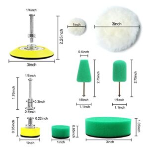 POLIWELL 1 Inch&3 Inch Mini Polishing Pads, Include 1’’&3’’Buffing Pads Kit, 6 Detailing Polishing Sponge, 18 Pcs for Polishing and Waxing of Tight Detail Area