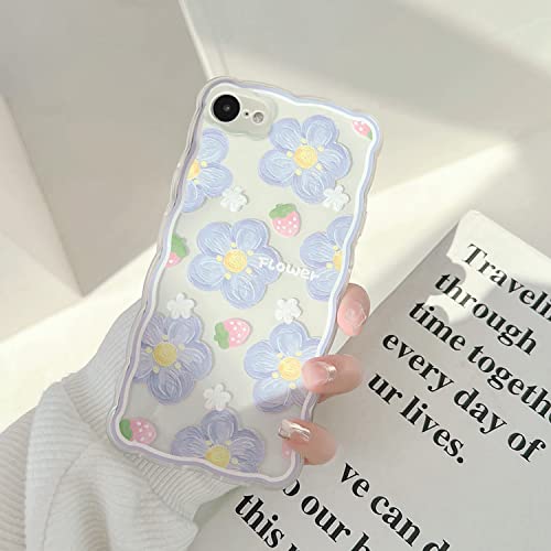 Ownest Compatible for iPhone 7 Case,iPhone 8 Case,iPhone SE 2020/SE 2022 Clear Case with Flower Cute Strawberry Lace Design for Girls Woman TPU Slim Floral Case for iPhone 7/8/SE 2020/SE 2022-Blue