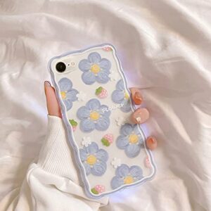 Ownest Compatible for iPhone 7 Case,iPhone 8 Case,iPhone SE 2020/SE 2022 Clear Case with Flower Cute Strawberry Lace Design for Girls Woman TPU Slim Floral Case for iPhone 7/8/SE 2020/SE 2022-Blue