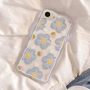 Ownest Compatible for iPhone 7 Case,iPhone 8 Case,iPhone SE 2020/SE 2022 Clear Case with Flower Cute Strawberry Lace Design for Girls Woman TPU Slim Floral Case for iPhone 7/8/SE 2020/SE 2022-Blue