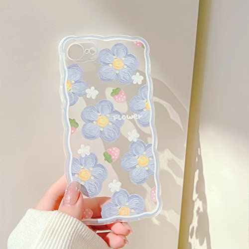 Ownest Compatible for iPhone 7 Case,iPhone 8 Case,iPhone SE 2020/SE 2022 Clear Case with Flower Cute Strawberry Lace Design for Girls Woman TPU Slim Floral Case for iPhone 7/8/SE 2020/SE 2022-Blue