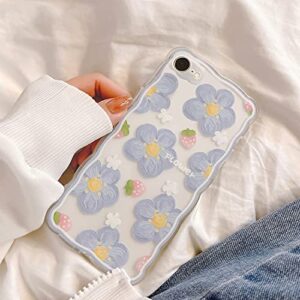 Ownest Compatible for iPhone 7 Case,iPhone 8 Case,iPhone SE 2020/SE 2022 Clear Case with Flower Cute Strawberry Lace Design for Girls Woman TPU Slim Floral Case for iPhone 7/8/SE 2020/SE 2022-Blue