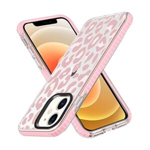 ziye clear case for iphone 12,iphone 12 pro cover pink leopard design shockproof soft tpu bumper protective phone case for women girls girly pink case for iphone12/12 pro 6.1 inch