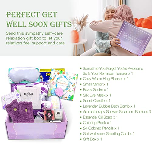 Suhctuptx Get Well Soon Gifts for Women, 14 pcs Care Package Feel Better Sympathy Gift Baskets Includes Warm Hugs Blanket Insulated Tumbler for Mom Female Friend Sister - Stress Relief Encouragement