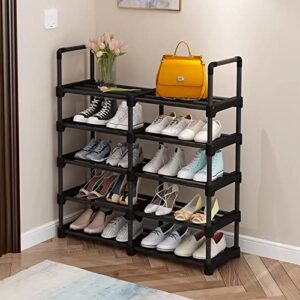 SMYOUQE 5 Tier Shoe Rack For Closet, 20 Pairs Sturdy Metal Shoe Shelf Storage Organizer, Small Space Wide Adjustable Tall Low Stackable, Shoe Rack For Closet Entryway Floor 36 Inch Wide, Black