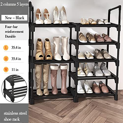 SMYOUQE 5 Tier Shoe Rack For Closet, 20 Pairs Sturdy Metal Shoe Shelf Storage Organizer, Small Space Wide Adjustable Tall Low Stackable, Shoe Rack For Closet Entryway Floor 36 Inch Wide, Black