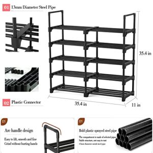 SMYOUQE 5 Tier Shoe Rack For Closet, 20 Pairs Sturdy Metal Shoe Shelf Storage Organizer, Small Space Wide Adjustable Tall Low Stackable, Shoe Rack For Closet Entryway Floor 36 Inch Wide, Black