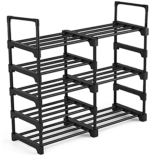 SMYOUQE 5 Tier Shoe Rack For Closet, 20 Pairs Sturdy Metal Shoe Shelf Storage Organizer, Small Space Wide Adjustable Tall Low Stackable, Shoe Rack For Closet Entryway Floor 36 Inch Wide, Black