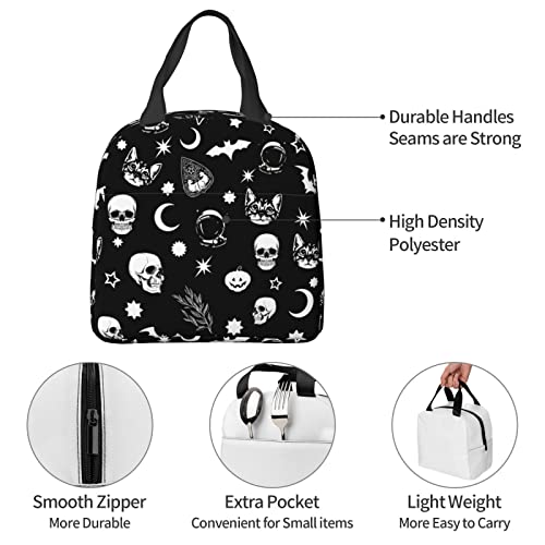 wyehjut Goth Skull Moon Lunch Bag Kids Insulated Lunch Box Small Reusable Tote Bags for Teens Girls Boys School Office Travel