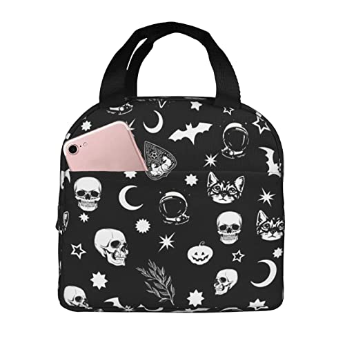 wyehjut Goth Skull Moon Lunch Bag Kids Insulated Lunch Box Small Reusable Tote Bags for Teens Girls Boys School Office Travel