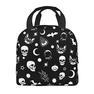 wyehjut Goth Skull Moon Lunch Bag Kids Insulated Lunch Box Small Reusable Tote Bags for Teens Girls Boys School Office Travel