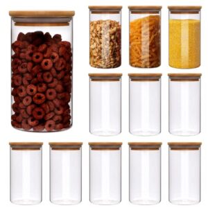 20 oz/600ml glass airtight food storage containers,spice jar with bamboo airtight lids，pack of 12 clear glass food storage jars containers for candy, cookie,coffee