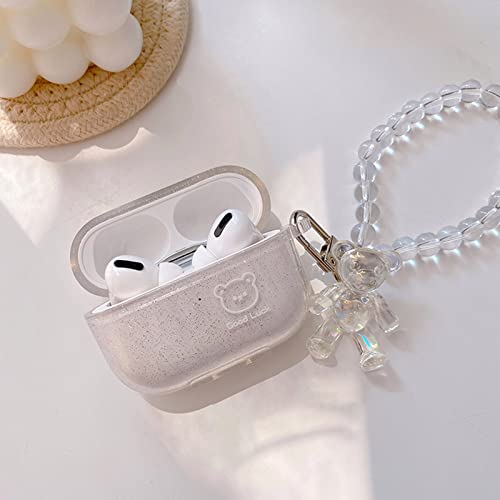 Lovmooful Compatible for AirPods Pro Case with Clear Cute Glitter Bear Pattern Bear Pearl Keychain for Girls Women,Soft TPU Shockproof Cover Case Airpods Pro-Bear