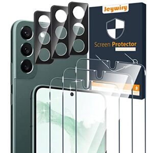 jeywiry 3 pack screen protector for samsung galaxy s22 plus/s22+ 5g 6.6" [not fit for galaxy s22 5g] with 3 pack tempered glass camera lens protector, ultra hd, 9h hardness, anti scratch, easy install