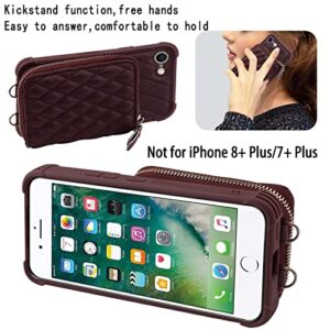 MONASAY Zipper Wallet Case for iPhone SE 2022/2020/8/7,[Glass Screen Protector ][RFID Blocking] Flip Leather Handbag Phone Cover with Card Holder & Crossbody Lanyard Strap, Burgundy