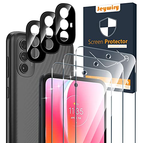 Jeywiry 3 Pack Screen Protector for Motorola Moto G Power 2022 [Not Fit for 2020＆2021 Model] with 3 Pack Tempered Glass Camera Lens Protector, Ultra HD, 9H Hardness, Anti Scratch, Easy Install