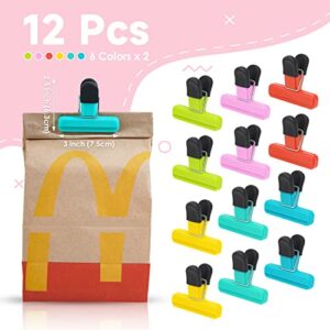 NiHome Chip Clips 12 Pack Bag Clips for Food Packages Chip Bag Clips for Food Storage Snack Clips with Air Tight Seal Grip 6 Colors