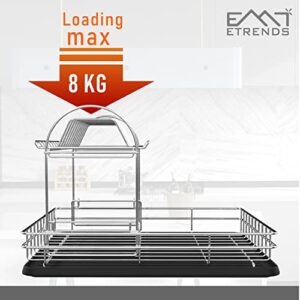 EMT ETRENDS Large Dish Drying Rack,2-Tier Dish Racks for Kitchen Counter,Rust-Proof Detachable Dish Drainers for Sink with Drainboard,Utensil Holder（Chrome Plating，Steel）