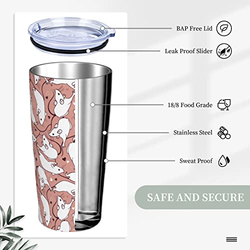 White Rats Stainless Steel Tumbler With Lid And Straw 20oz Insulated Coffee Mug & Tea Cup Travel Coffee Mug Car Thermos Cup