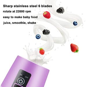 Portable Blender, Personal Sizes Juice Blenders Shake, Mini Smoothie Jucier Blender Cups for Shakes and Smoothies, Electric USB Rechargeable Juicer Machine, Portable Smoothie Maker Blender Jet with 6 Blades(Purple)