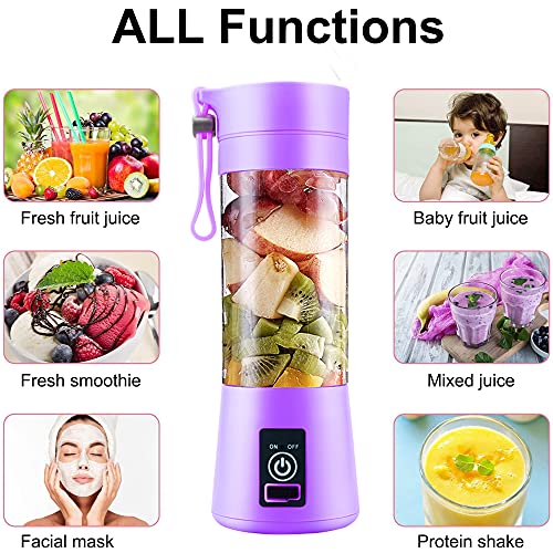 Portable Blender, Personal Sizes Juice Blenders Shake, Mini Smoothie Jucier Blender Cups for Shakes and Smoothies, Electric USB Rechargeable Juicer Machine, Portable Smoothie Maker Blender Jet with 6 Blades(Purple)