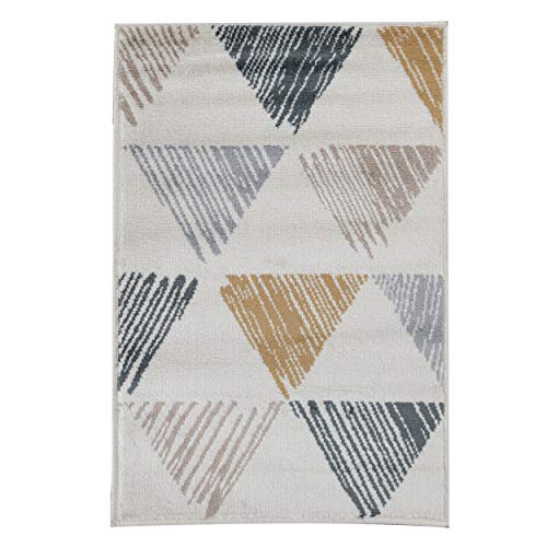 SUPERIOR Adrija Indoor 2' x 3' Area Rug for Living/Dining/Family Room, Bedroom, Kitchen, Playroom, Durable Polypropylene Rug for Home and Office, On Tile & Carpet, Modern Geometric Casual, Bone
