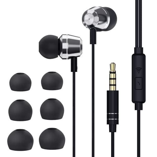 Tijjywwil Earphones,Earphones Wired with Built-in Microphone,Noise Isolating Wired Earbuds ,Metal Earphones,Fits All in-Ear Headphones with 3.5mm