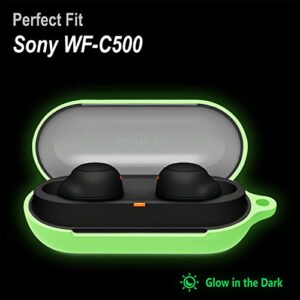 Geiomoo Silicone Case Compatible with Sony WF-C500, Protective Cover with Carabiner (Luminous Green)