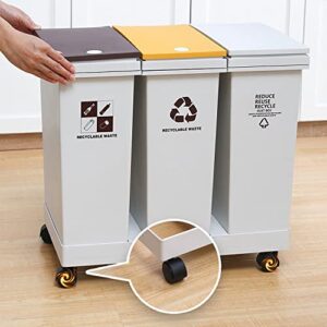 mopam Recycle Kitchen Trash Can 20L x 3 Compartment Garbage Can with Lid Total 16 Gallon/ 60L Sorting Waste Bin with Wheels Garbage Container Bin for Home Office Living Room