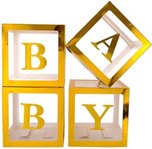 sooyee gold clear baby boxes with letters for baby shower,baby shower decorations, transparent ballon boxes backdrop,baby shower birthday party ,gender reveal ,reusable favors in giftbox, baby blocks