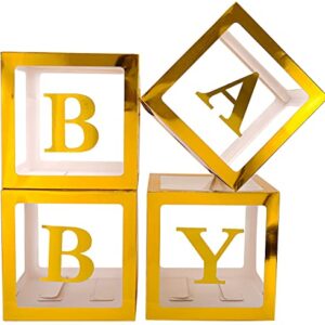 Sooyee Gold Clear Baby Boxes with Letters for Baby Shower,Baby Shower Decorations, Transparent Ballon Boxes Backdrop,Baby Shower Birthday Party ,Gender Reveal ,Reusable Favors In Giftbox, Baby Blocks