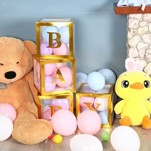 Sooyee Gold Clear Baby Boxes with Letters for Baby Shower,Baby Shower Decorations, Transparent Ballon Boxes Backdrop,Baby Shower Birthday Party ,Gender Reveal ,Reusable Favors In Giftbox, Baby Blocks