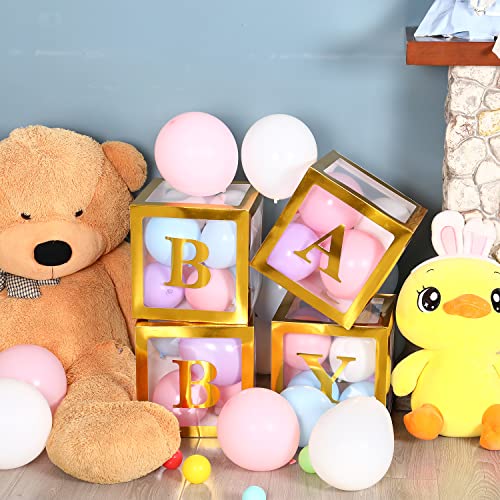 Sooyee Gold Clear Baby Boxes with Letters for Baby Shower,Baby Shower Decorations, Transparent Ballon Boxes Backdrop,Baby Shower Birthday Party ,Gender Reveal ,Reusable Favors In Giftbox, Baby Blocks