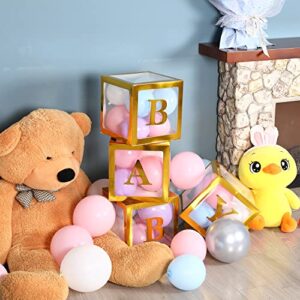 Sooyee Gold Clear Baby Boxes with Letters for Baby Shower,Baby Shower Decorations, Transparent Ballon Boxes Backdrop,Baby Shower Birthday Party ,Gender Reveal ,Reusable Favors In Giftbox, Baby Blocks