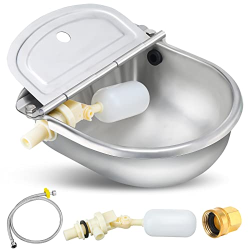 Automatic Water Feeder Trough Bowl with 1 Pipe Hose, with 2 Float Ball Valves and 1 Double Female Brass Swivel Connector, Stainless Steel Automatic Water Dispenser for Dog Pig Horse Cattle Goat Tool