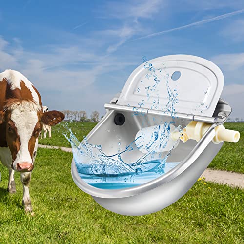 Automatic Water Feeder Trough Bowl with 1 Pipe Hose, with 2 Float Ball Valves and 1 Double Female Brass Swivel Connector, Stainless Steel Automatic Water Dispenser for Dog Pig Horse Cattle Goat Tool