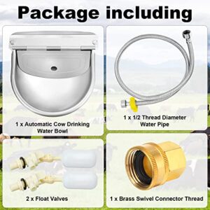 Automatic Water Feeder Trough Bowl with 1 Pipe Hose, with 2 Float Ball Valves and 1 Double Female Brass Swivel Connector, Stainless Steel Automatic Water Dispenser for Dog Pig Horse Cattle Goat Tool