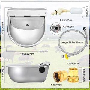 Automatic Water Feeder Trough Bowl with 1 Pipe Hose, with 2 Float Ball Valves and 1 Double Female Brass Swivel Connector, Stainless Steel Automatic Water Dispenser for Dog Pig Horse Cattle Goat Tool