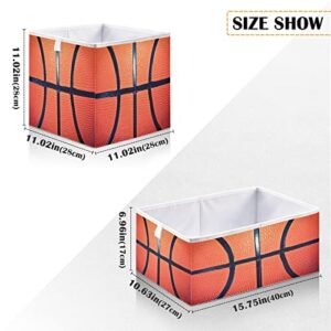 Basketball Collapsible Fabric Storage Cubes Bins with Handles Square Closet Organizer Waterproof Lining for Nursery Drawer Shelves Cabinet 11.02x11.02x11.02 Inches