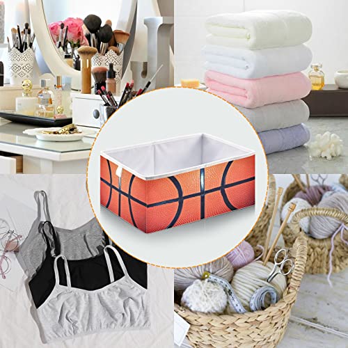 Basketball Collapsible Fabric Storage Cubes Bins with Handles Square Closet Organizer Waterproof Lining for Nursery Drawer Shelves Cabinet 11.02x11.02x11.02 Inches