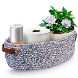 amaplel toilet basket tank topper, small cotton rope woven basket, toilet paper basket with handles, storage basket for bathroom, 13"x5.9"x4" blue