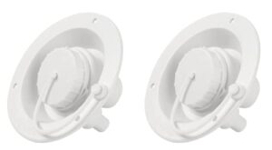 tongass (2-pack) universal fit gravity feed fresh water fill hatch inlet for rv trailers (white) - 4.5" diameter fill hatch inlet - with 1-1/4 barbed connector, bayonet-style cap and 1/2" air vent