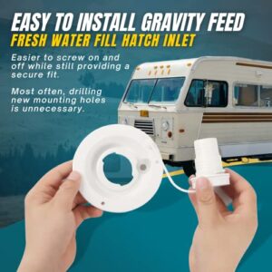 TonGass (2-Pack) Universal Fit Gravity Feed Fresh Water Fill Hatch Inlet for RV Trailers (White) - 4.5" Diameter Fill Hatch Inlet - with 1-1/4 Barbed Connector, Bayonet-Style Cap and 1/2" Air Vent