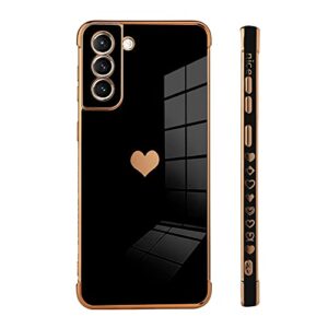 Bonoma Compatible with Samsung Galaxy S21 Case Love Heart Plating Electroplate Luxury Elegant Case Camera Protector Soft TPU Shockproof Protective Corner Back Cover Galaxy S21 Case -Black