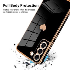 Bonoma Compatible with Samsung Galaxy S21 Case Love Heart Plating Electroplate Luxury Elegant Case Camera Protector Soft TPU Shockproof Protective Corner Back Cover Galaxy S21 Case -Black