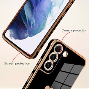 Bonoma Compatible with Samsung Galaxy S21 Case Love Heart Plating Electroplate Luxury Elegant Case Camera Protector Soft TPU Shockproof Protective Corner Back Cover Galaxy S21 Case -Black