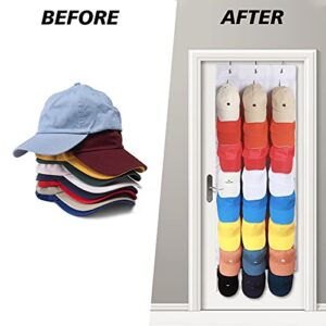 RUIFUU 24 Hat Pocket Over, With Over Door Hooks, Hat Storage for Baseball Caps,Baseball Cap Organizer, Clear Deep Pockets to Protect and Display Your Baseball Cap Collection（White）