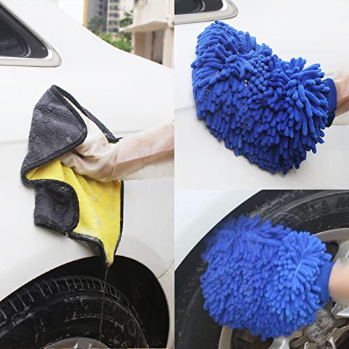 YIJINSHENG Wheel Tire Brush Set, Car Detailing Kit, 17inch Long Soft Bristle Wheel Brush, Short Handle Tire Brush, 5 Car Detail Brushes, Microfiber Cleaning Cloth, Wash Mitt for Interior, Exterior