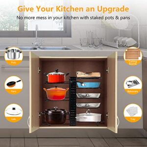 XSUPER Pots and Pans Organizer for Cabinet, Adjustable 8 Tier Pot Rack Organizer with 3 DIY Methods, Kitchen Pan Organizer Rack for Under Cabinet, Pot Lid Holder for Kitchen Organization & Storage